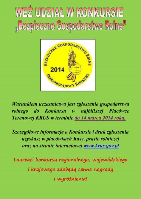 ulotka o konkursie Bezpieczne gospodarstwo rolne