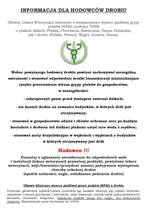 informacja dla hodowców drobiu