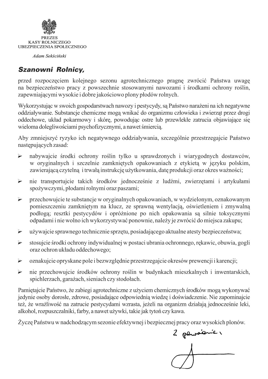 plakat Prezesa bezpieczne stosowanie środków ochrony roślin