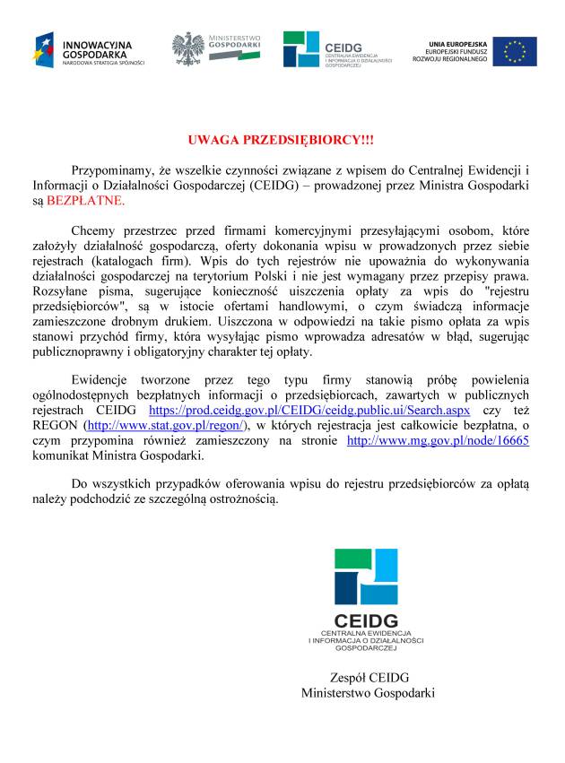 Komunikat CEIDG